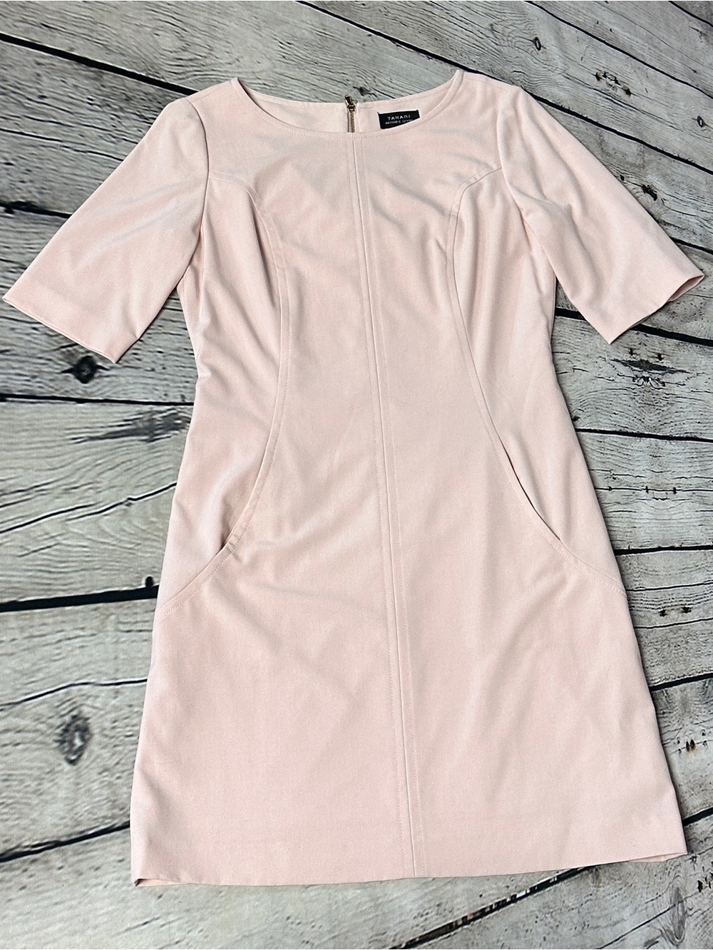 Tahari Pale Blush Midi Shift Dress Size 8 - Picture 8 of 8